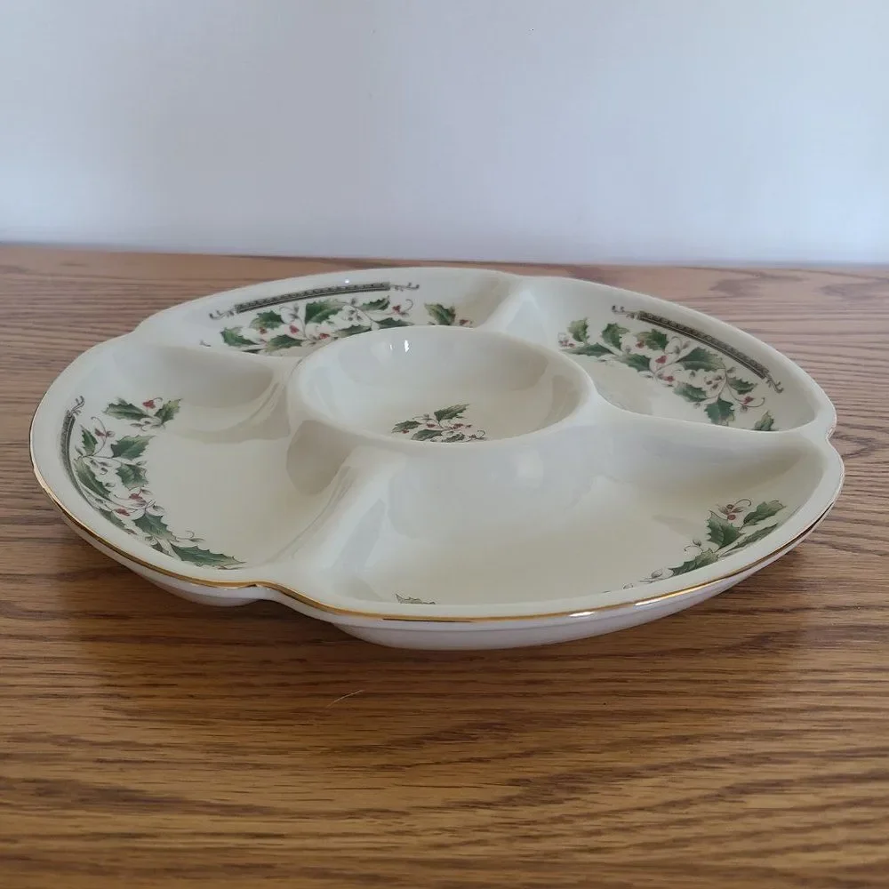 Vintage Royal Limited Holly Holiday Five Part Relish Appetizer Tray Christmas